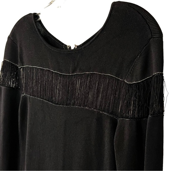 BLACK Sachin & Babi Seraphina Long Sleeve Fringe Knit Black Dress Gown S - Picture 6 of 16